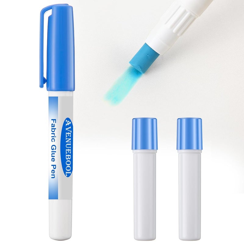 Avenuebool 1 Fabric Glue Pen with 2 Refill, Washable Temporary Fabric Sewing Adhesive, Temporary Blue Glue Stick for English Paper, Quilting, Piecing Patchwork Sewing - Image 1